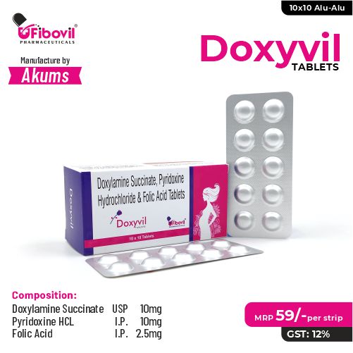 doxylamine succinate, pyridoxine hydrochloride folic acid